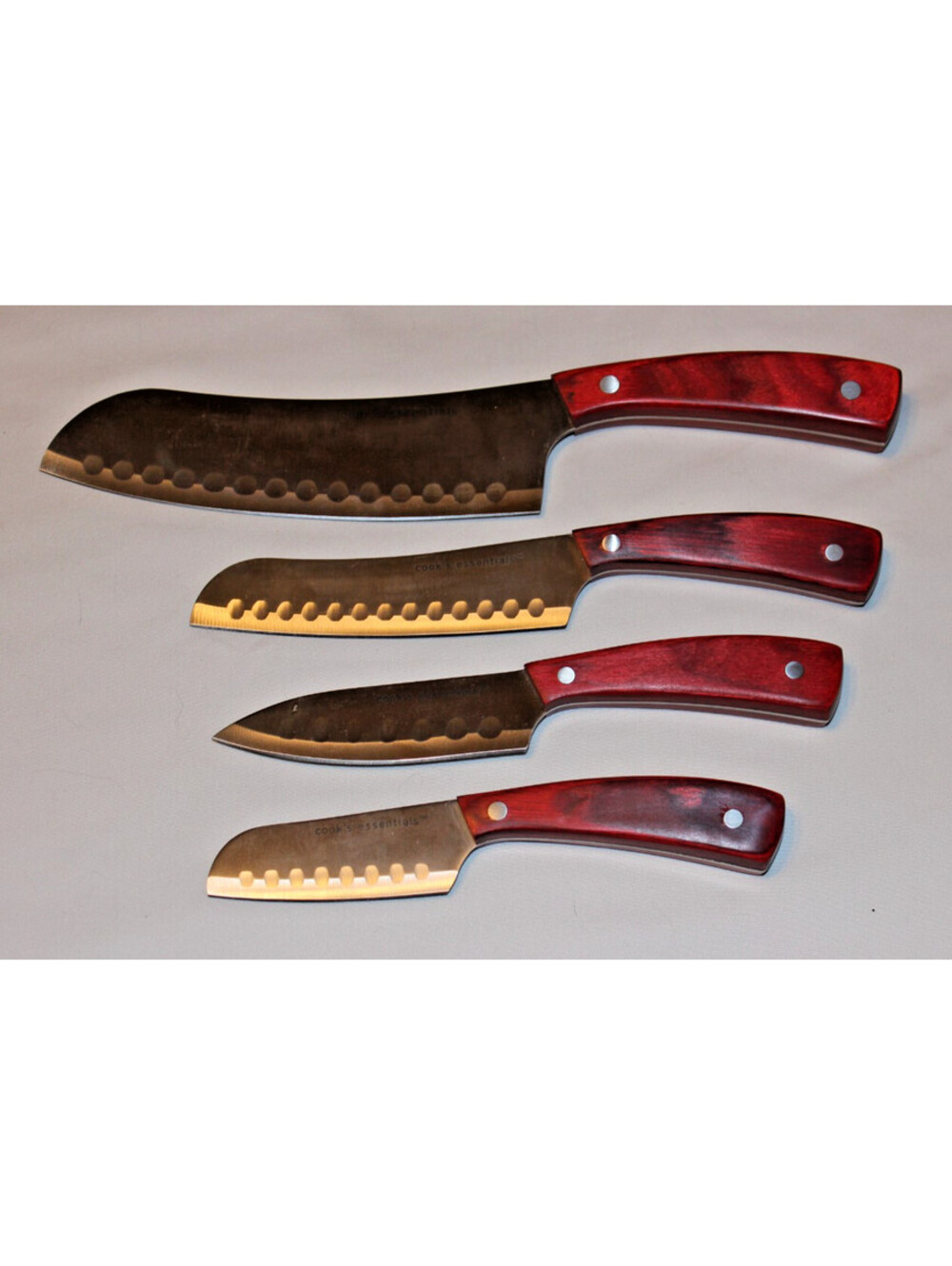 Cook's Essentials 4 Piece Kitchen Knife Set Red Handles Hollow Edge NEW